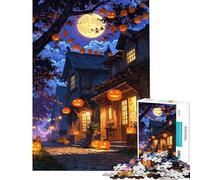 Rompecabezas de 1000 piezas para adolescentes Calle de la noche de Halloween con farolillos de calabaza Rompecabezas para adolescentes juego familiar decoración de pared difícil y desafiante (50x75cm)