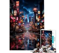 Rompecabezas de 1000 Piezas para Adolescentes Calle Nocturna de Tokio Rompecabezas Relajante para Decorar la Pared Toda la Familia (tamaño 38x26cm)