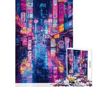 Rompecabezas de 1000 Piezas para Adolescentes Calles con Lluvia de neón Rompecabezas para Adultos Juego de ingenio Montaje de Patrones cumpleaños y Navidad (tamaño 38x26cm)