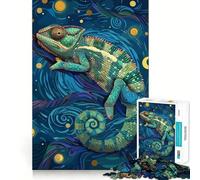 Rompecabezas de 1000 Piezas para Adolescentes Camaleón en la Noche Estrellada,diseño de Corte Fino,Juego de concentración,Regalo para Momentos de Paz,diversión y Navidad (38x26cm)