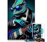 Rompecabezas de 1000 Piezas para Adolescentes Camaleón Músico con Guitarra,Corte Premium,Diversión,Concentración,Juego Fácil,Tiempo de Juego,Arte Navideño (50x75cm)