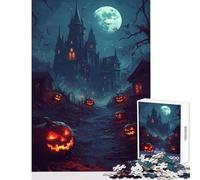 Rompecabezas de 1000 Piezas para Adolescentes Camino de Calabazas a la luz de la Luna Juego Familiar Actividades Familiares Juguetes de Bricolaje cumpleaños y Navidad (38x26cm)