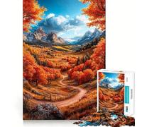 Rompecabezas de 1000 Piezas para Adolescentes Camino de montaña otoñal,Borde Limpio,Juego de lógica,Juego Lento,Divertido,Actividad de cumpleaños (38x52cm)