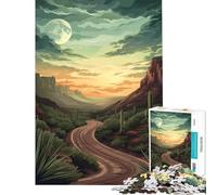 Rompecabezas de 1000 Piezas para Adolescentes Camino del Desierto Vintage al Atardecer Juego práctico Que desafía la Inteligencia Cerebral Juguetes adictivos Excelente Regalo para Mujeres (38x26cm)
