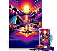 Rompecabezas de 1000 Piezas para Adolescentes Camping Sunset WPAP Poppart Tight Fit Play Focus Fun Game Leisure Fun Time Christmas Wall Art (38x52cm)