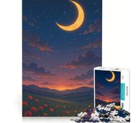Rompecabezas de 1000 Piezas para Adolescentes Campo de Amapolas a la luz de la Luna al Atardecer Juguete Educativo Regalo de cumpleaños 38x26cm