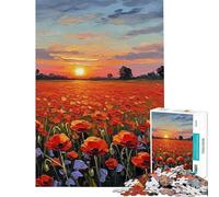 Rompecabezas de 1000 Piezas para Adolescentes Campo de Amapolas al Atardecer Rompecabezas para Adultos Juego de ingenio Difícil Regalos para Amigos y Familiares (Tamaño 38x26cm)