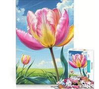 Rompecabezas de 1000 Piezas para Adolescentes Campo de Tulipanes Rosas y Amarillos Juegos Familiares Corte de precisión cumpleaños y Navidad 50x75cm