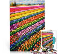 Rompecabezas de 1000 Piezas para Adolescentes Campos de Tulipanes de Holanda Juego Familiar para y Lista de Deseos con Papá Noel 75x50cm