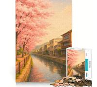 Rompecabezas de 1000 Piezas para Adolescentes Canal de cerezos en Flor en un Pueblo japonés Arte de Corte Limpio Rompecabezas de lógica Juego de Ocio Regalo de cumpleaños (50x75cm)