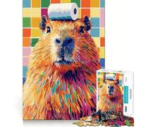 Rompecabezas de 1000 Piezas para Adolescentes Capibara con Papel higiénico en la Cabeza Juego de Ajuste Desafío Mental Juguete Momento de diversión Escena navideña Arte (50x75cm)
