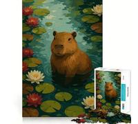 Rompecabezas de 1000 Piezas para Adolescentes Capibara en un Estanque de nenúfares Juego de Bordes limpios Juguete de Desarrollo cognitivo Juego de Entretenimiento Regalo de decoración navideña