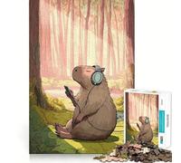 Rompecabezas de 1000 Piezas para Adolescentes Capibara Escuchando música en el Bosque Juego de Bordes limpios Juguete de Desarrollo cognitivo Juego de Entretenimiento Regalo de decoración navideña
