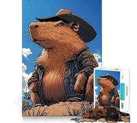 Rompecabezas de 1000 Piezas para Adolescentes Capibara,Vaquero,Corte preciso,Manualidades,Juego cognitivo Divertido,Tiempo Libre,Arte navideño para el hogar (38x26cm)