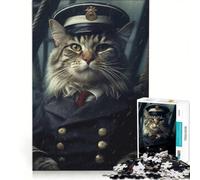Rompecabezas de 1000 Piezas para Adolescentes Capitán de la Marina y Gato Siberiano Juego práctico Mejora la Memoria cumpleaños y Navidad 50x75cm
