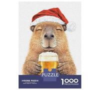 Rompecabezas De 1000 Piezas para Adolescentes Capybara in Santa Hat with Beer Rompecabezas para Adultos Juegos Relajantes Decoración Desafío Educativo 52x38cm/1000pcs