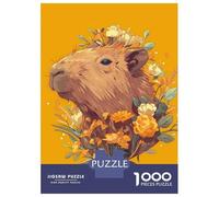 Rompecabezas De 1000 Piezas Para Adolescentes Capybara with Flowers on Yellow Background Rompecabezas Para Adolescentes Juegos Relajantes Montaje De Patrones Regalos Para Amigos Y Familiares 70x50cm/1