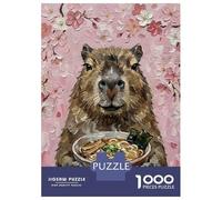Rompecabezas De 1000 Piezas para Adolescentes Capybara with Ramen and Cherry Blossoms Rompecabezas para Adultos Juegos Familiares Mejora La Memoria Cumpleaños Y Navidad 70x50cm/1000p