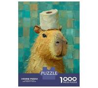 Rompecabezas De 1000 Piezas para Adolescentes Capybara with Toilet Paper Hat Painting Rompecabezas para Adultos Juguetes Antiestrés Regalos De Desafío Difícil para Amigos Y Familiares 70x50cm/1000pcs