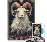 Rompecabezas de 1000 Piezas para Adolescentes: Carnero Blanco Capricornio con Cuernos Dorados, Juguetes para armar, interacción Entre Padres e Hijos, cumpleaños, 38x52cm