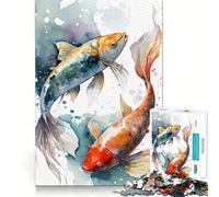 Rompecabezas de 1000 Piezas para Adolescentes Carpe Koi Fish Japonés Ajuste Juego de Habilidad Mental Diversión Ocio Tiempo de diversión Navidad Arte para el hogar (38x26cm)