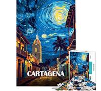Rompecabezas de 1000 Piezas para Adolescentes Cartagena Colombia Noche Estrellada Paisaje Urbano Rompecabezas Juego de ingenio Corte de precisión para cumpleaños Navidad (Tamaño 50x75cm)