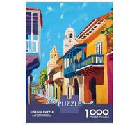 Rompecabezas De 1000 Piezas para Adolescentes Cartagena, Colombia Street Scene Rompecabezas para Adultos Juego De Ingenio Análisis Y Lógica Actividades Divertidas En Casa, 52x38cm/1000pcs