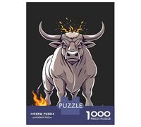 Rompecabezas De 1000 Piezas para Adolescentes Cartoon Bull with Flames Rompecabezas para Adolescentes Juego De Ingenio Mejora La Memoria Diversión En Casa Actividades, 70x50cm/1000pcs