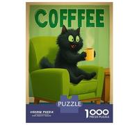 Rompecabezas De 1000 Piezas para Adolescentes Cartoon Cat Enjoying Coffee in Armchair Rompecabezas De Juguete para Decoración De Pared Desafío Difícil Regalo De Cumpleaños, Regalos, 38x26cm/1000pcs