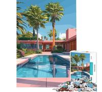 Rompecabezas de 1000 Piezas para Adolescentes Casa Moderna de Mediados de Siglo con Piscina Difícil y desafiante Decoración Juegos educativos para Mayores de 14 años 38x52cm