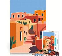 Rompecabezas de 1000 Piezas para Adolescentes Casas de Barro en Tonos Pastel y Cielo,ilustración Minimalista de Arte Abstracto,Juego de lógica y silencioso,Regalo de decoración navideña 38x52cm