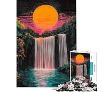 Rompecabezas de 1000 Piezas para Adolescentes Cascada al Atardecer crayones Rompecabezas para rascar para Adultos Juegos relajantes Mejora la Memoria cumpleaños (tamaño 38x52cm)