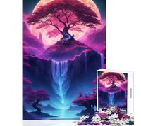 Rompecabezas de 1000 Piezas para Adolescentes Cascada árbol neón japonés Juguete Educativo Regalo de Amigo Secreto Juego de ingenio Ayuda a ejercitar el Cerebro tamaño 38x52cm