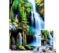 Rompecabezas de 1000 Piezas para Adolescentes Cascada Cabaña Paisaje Juegos relajantes Decoración del hogar Juguetes de decoración para el hogar Interacción Entre Padres e Hijos (38x26cm)