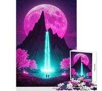 Rompecabezas de 1000 Piezas para Adolescentes Cascada de neón bajo la Luna Rosa Juguetes de decoración del hogar Gran Regalo para Juegos Familiares colección de Artistas Bellas Artes tamaño 38x52cm