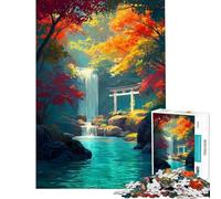Rompecabezas de 1000 Piezas para Adolescentes Cascada de otoño con Puerta Torii Rompecabezas de ingenio Un desafío difícil de completar (tamaño 38x52cm)