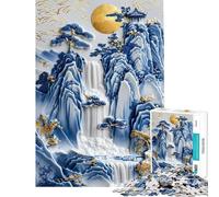 Rompecabezas de 1000 piezas para adolescentes cascada de porcelana templo rompecabezas para adultos juguetes antiestrés vacaciones en casa matar el tiempo ayuda a ejercitar el cerebro (tamaño 38x26cm)