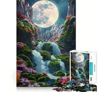 Rompecabezas de 1000 Piezas para Adolescentes Cascada iluminada por la Luna,Bordes limpios,Juego de concentración,Regalo,Juego de Ocio,Arte de Pared navideño (38x26cm)