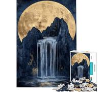 Rompecabezas de 1000 Piezas para Adolescentes Cascada iluminada por la Luna Dorada Rompecabezas para Adolescentes Juego Familiar Decoración de Pared Difícil y desafiante (Tamaño 38x52cm)