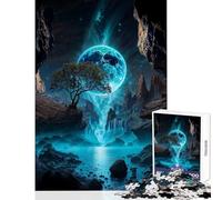 Rompecabezas de 1000 Piezas para Adolescentes Cascada Oasis Luna de neón Juguetes de Bricolaje Grandes Regalos y Juguetes Juegos relajantes descompresión Intelectual tamaño 38x26cm