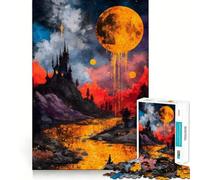 Rompecabezas de 1000 Piezas para Adolescentes Castillo bajo una Luna Dorada Juego de Ajuste Desarrolla la Mente y la Habilidad Diversión Tiempo Libre Navidad Arte para el hogar (38x26cm)