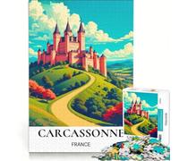 Rompecabezas de 1000 Piezas para Adolescentes: Castillo de Carcasona Vibrante, decoración de Pared de Juguete, decoración cumpleaños 38x52cm
