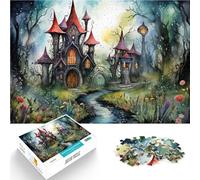 Rompecabezas de 1000 Piezas para Adolescentes Castillo del Bosque Encantado en Acuarela caprichosa Juego Familiar para y Buen Regalo 75x50cm