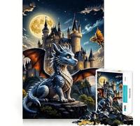 Rompecabezas de 1000 Piezas para Adolescentes Castillo,Dragón,Arte de Corte preciso,Juego cognitivo,Regalo para Momentos de Juego Tranquilo,Decoración navideña (38x26cm)