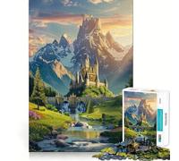 Rompecabezas de 1000 Piezas para Adolescentes Castillo en la montaña de fantasía,diseño de Corte preciso,Manualidades,Juego cognitivo Divertido,Juego de Ocio,decoración navideña para el hogar 50x75cm