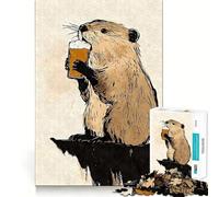 Rompecabezas de 1000 Piezas para Adolescentes Castor Bebiendo Cerveza,técnica Sumi-e de Corte preciso,Rompecabezas de lógica,Juego para Pasar el rato, Relajante (50x75cm)