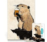 Rompecabezas de 1000 Piezas para Adolescentes Castor Bebiendo Cerveza,técnica Sumi-e de Corte preciso,Rompecabezas de lógica,Juego para Pasar el rato, Relajante (38x26cm)