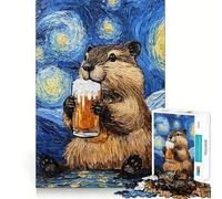 Rompecabezas de 1000 Piezas para Adolescentes Castor con Cerveza,articulación Suave,diversión cognitiva,Juego Casual,Tiempo Libre,Regalo Festivo (50x75cm)