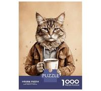 Rompecabezas De 1000 Piezas para Adolescentes Cat Animals Coffee Rompecabezas para Adultos Juegos Familiares Corte De Precisión Regalos Y Cumpleaños Únicos 52x38cm/1000pcs