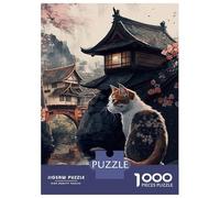 Rompecabezas De 1000 Piezas para Adolescentes Cat Cherry Blossom Japanes Rompecabezas para Adultos Juegos Relajantes Decoración Interacción Entre Padres E Hijos 70x50cm/1000pcs